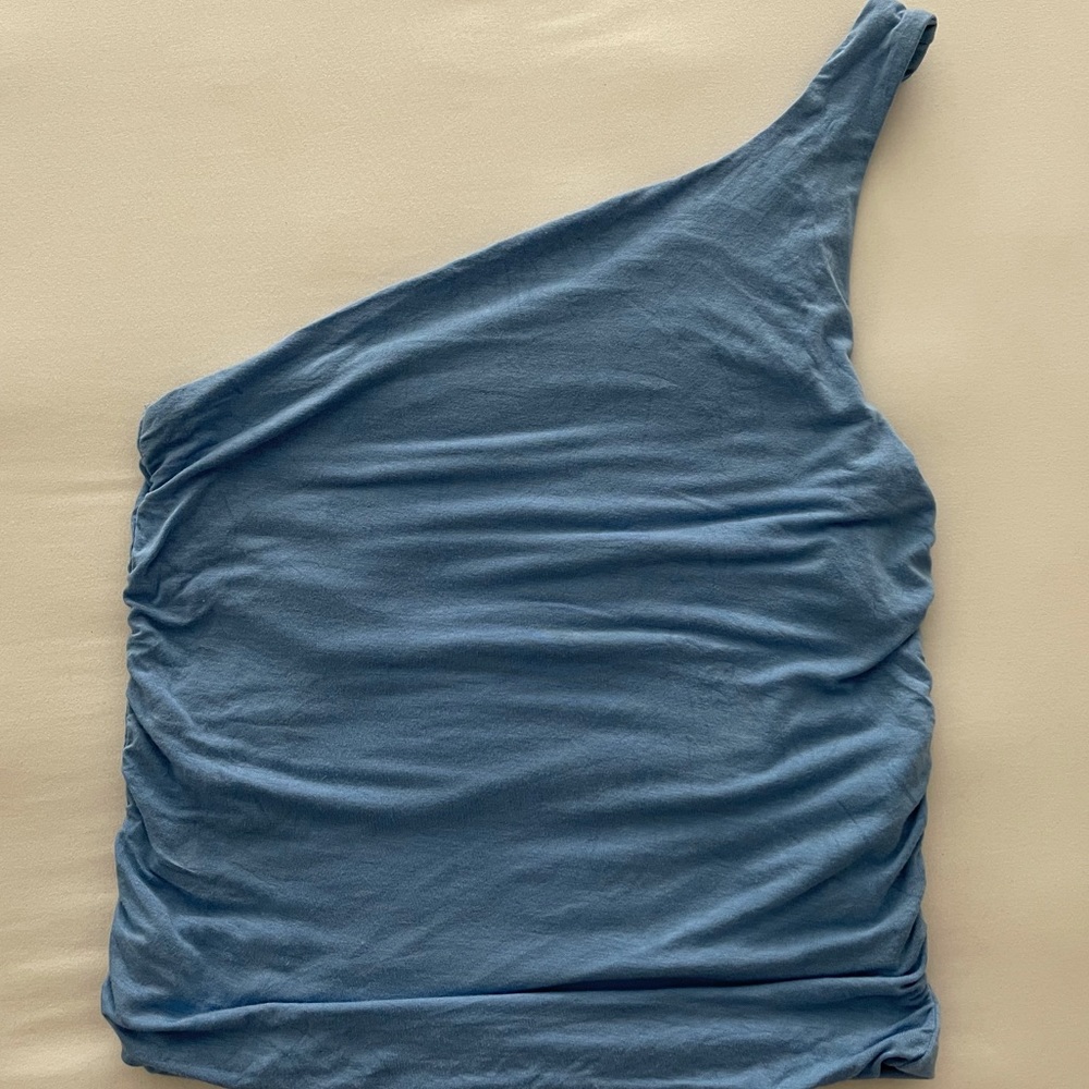 One shoulder sky blue top!